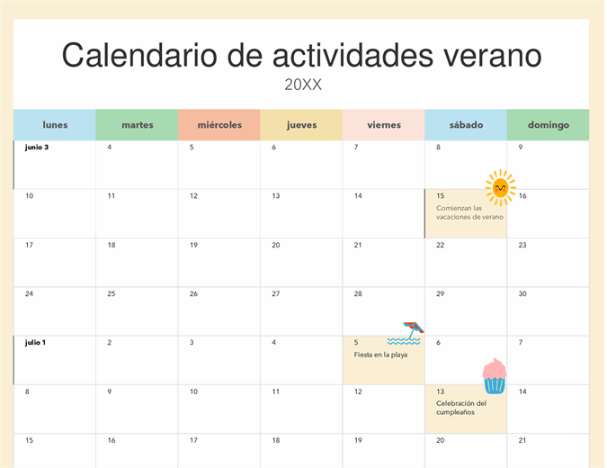 Calendario de vacaciones de verano
