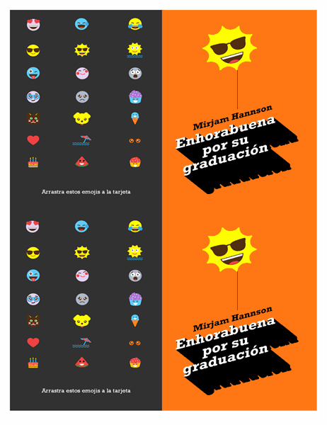 Tarjeta de graduación con emojis