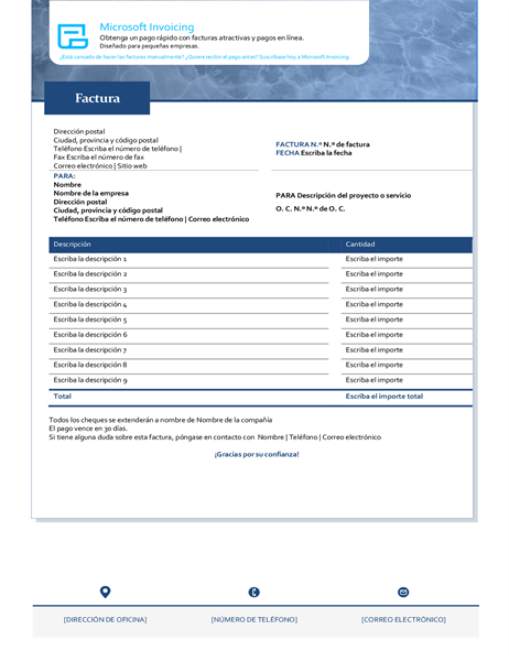 Factura de servicio con Microsoft Invoicing Factura de servicio con Microsoft Invoicing