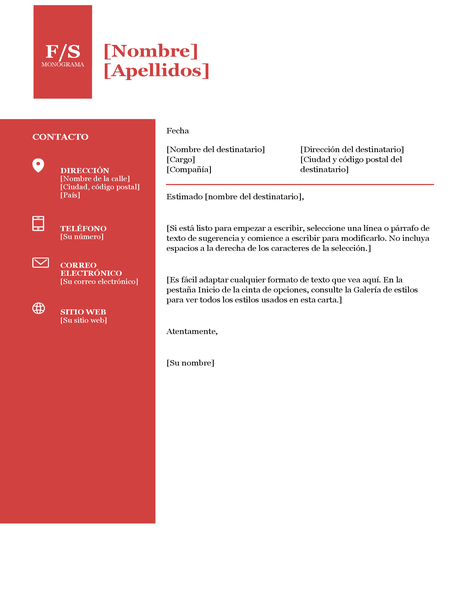 Carta de presentación con monograma en negrita Carta de presentación con monograma en negrita