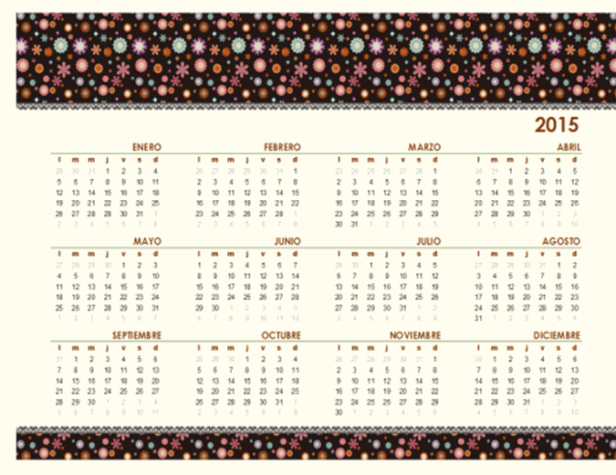 Calendario perpetuo (Lun - Dom): Diseño floral
