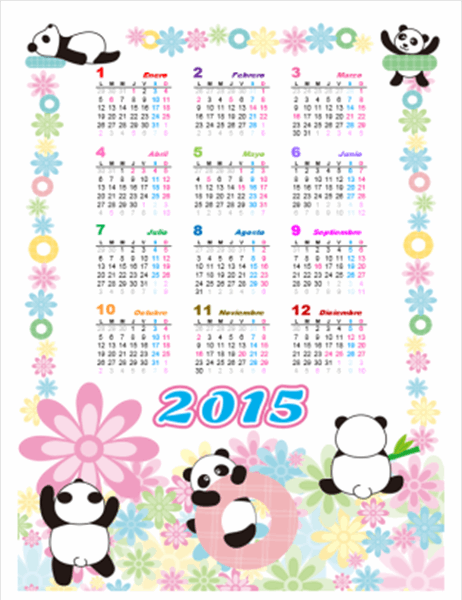 Calendario perpetuo (Lun - Dom): Diseño infantil con pandas