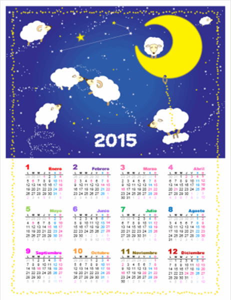 Calendario perpetuo (Lun - Dom): Diseño infantil con ovejas
