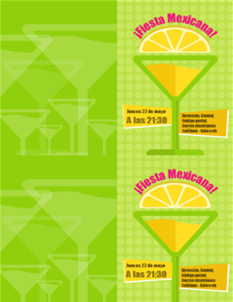 Tarjeta de invitación a fiesta (diseño cóctel, 2 por página)