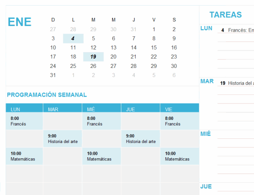 Calendario para estudiantes