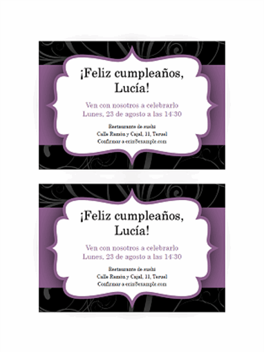 Invitación a una fiesta (diseño con franja púrpura)