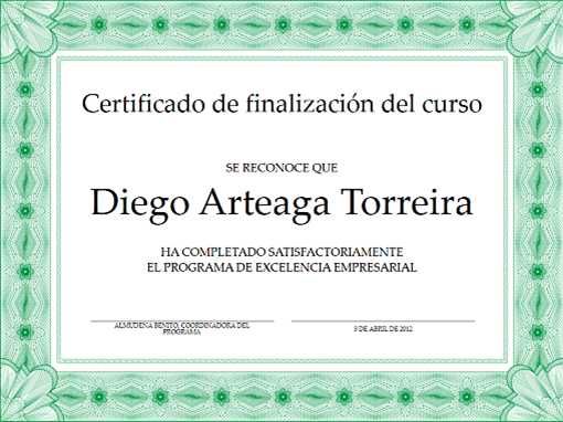 Certificado de finalización del curso (verde) Certificado de finalización del curso (verde)
