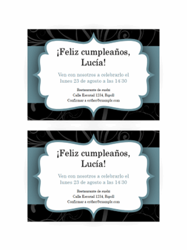 Invitaciones a fiesta (diseño con cinta azul, 2 por página)