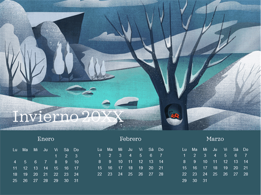 Calendario trimestral con motivo de mariquita