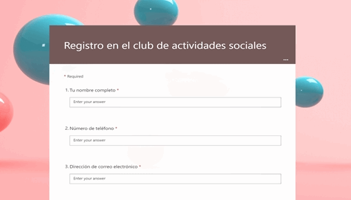 Registro en el club de actividades sociales