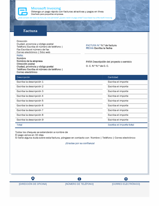 Factura de servicio con Microsoft Invoicing Factura de servicio con Microsoft Invoicing