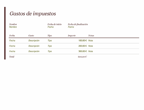 Diario de gastos de impuestos Diario de gastos de impuestos