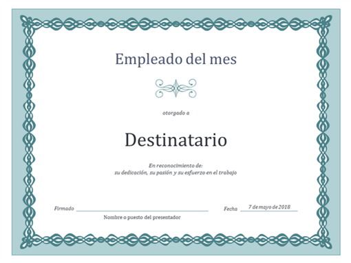 Diploma de empleado del mes (diseño cadena azul)