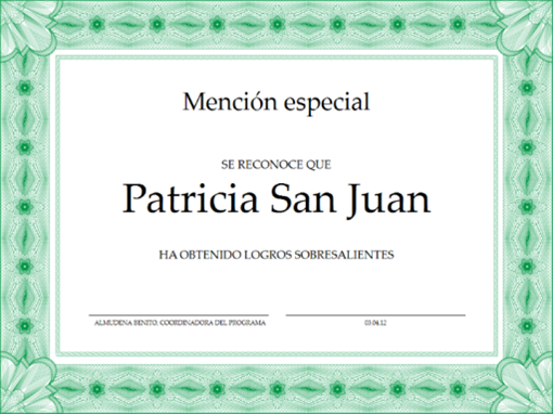 Certificado de mención especial (verde)