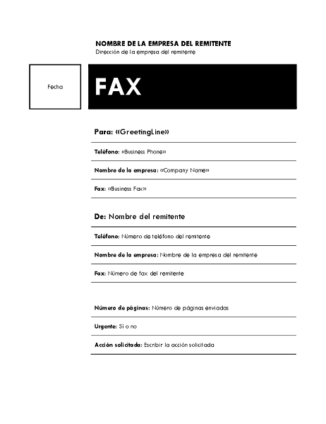 Fax de combinación de correspondencia (tema Mediana)
