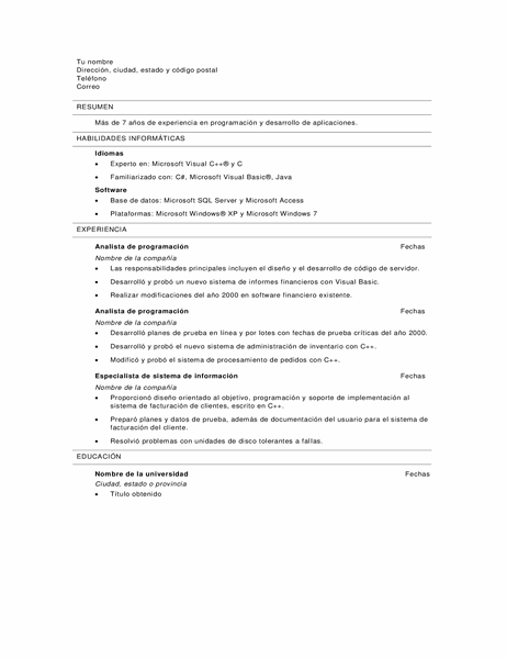 Currículum vítae de programador informático Currículum vítae de programador informático