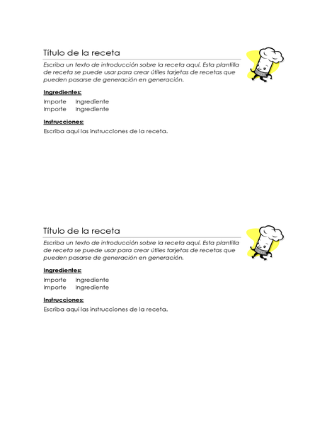 Tarjetas de recetas (2 por página) Tarjetas de recetas (2 por página)