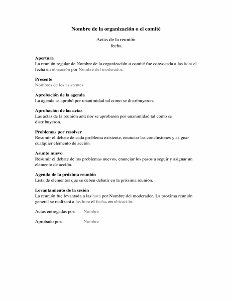 Minutas para reuniones de la organización (formulario largo) Minutas para reuniones de la organización (formulario largo)
