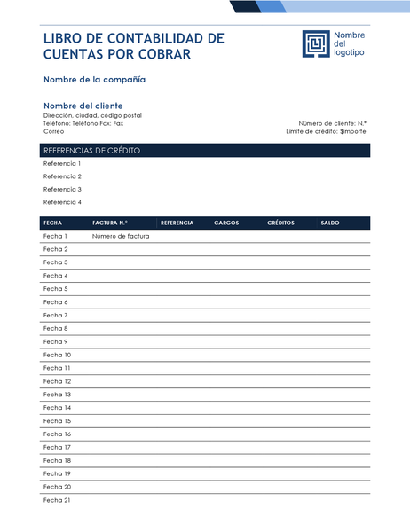 Libro de contabilidad de cuentas por cobrar (diseño azul degradado)