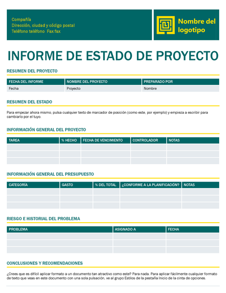 Informe de estado del proyecto (diseño Atemporal)