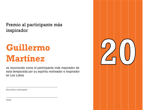 Certificado de premio para el jugador más inspirador (título editable) Certificado de premio para el jugador más inspirador (título editable)