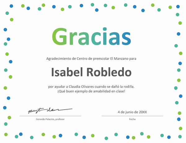 Certificado de agradecimiento con confeti Certificado de agradecimiento con confeti
