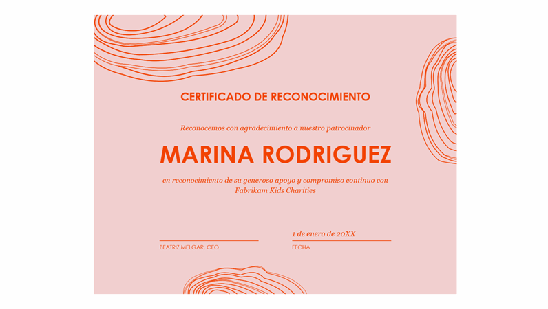 Certificado de reconocimiento con dibujo de espiral 