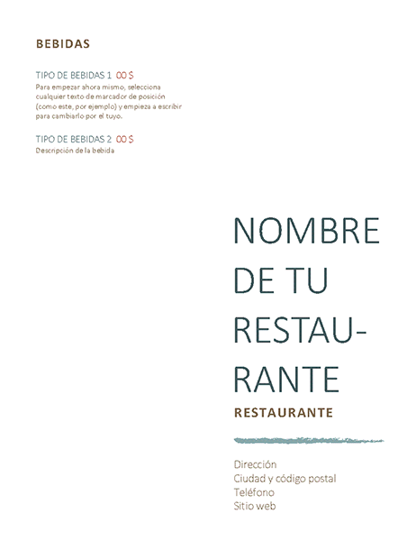 Menú de restaurante Menú de restaurante