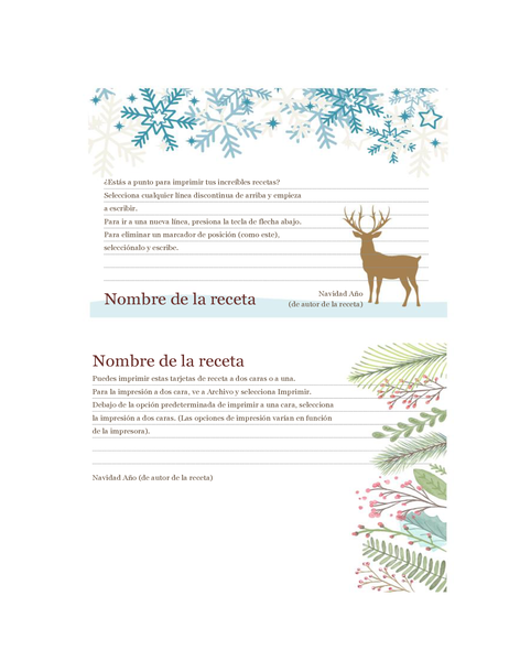 Tarjetas de recetas (diseño Espíritu navideño, para Avery 5889, 2 por página)