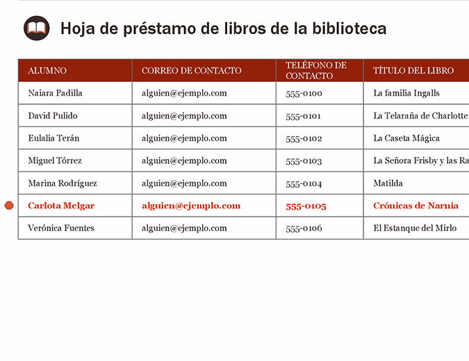 Hoja de préstamo de libros de la biblioteca Hoja de préstamo de libros de la biblioteca