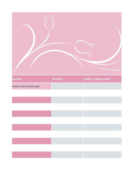 Lista de invitados de boda (diseño de tulipanes)