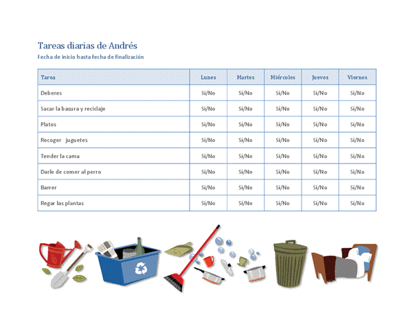 Lista de comprobación de tareas domésticas para un niño Lista de comprobación de tareas domésticas para un niño