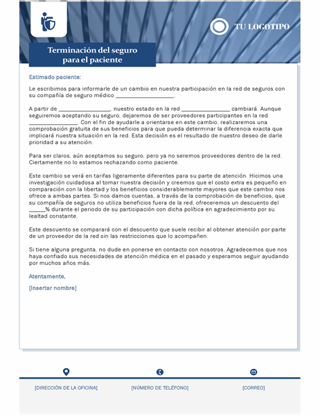 Carta de terminación de seguros de salud Carta de terminación de seguros de salud