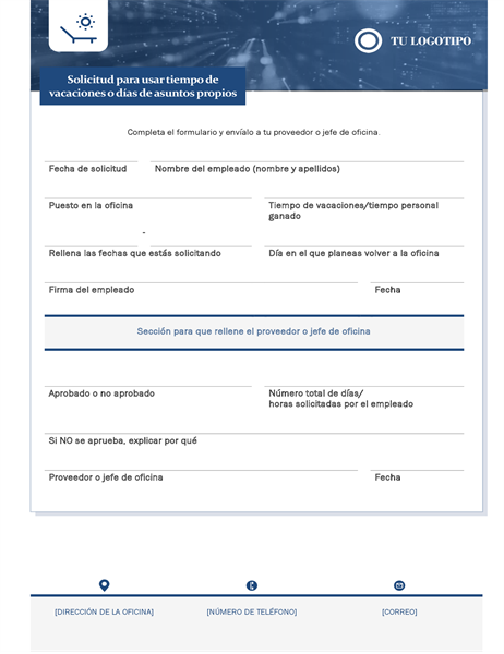 Formulario de solicitud de vacaciones para empleados de pequeñas empresas Formulario de solicitud de vacaciones para empleados de pequeñas empresas