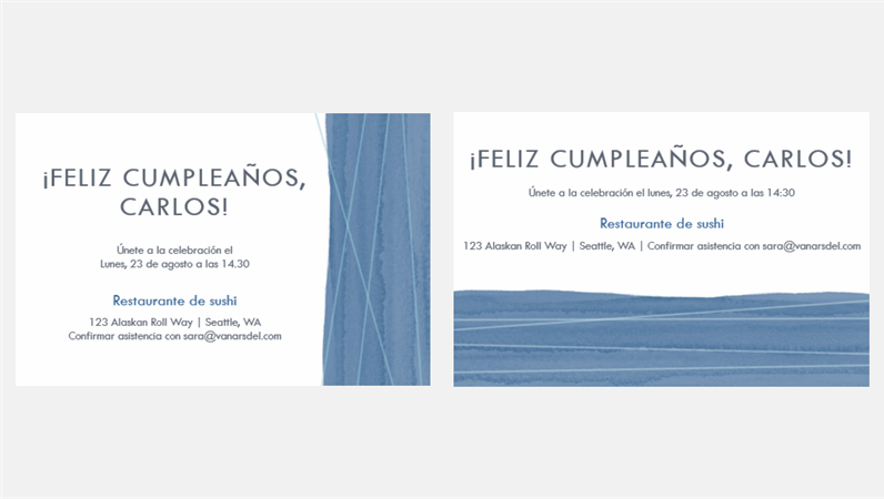 Invitaciones para fiesta con lazo azul (dos por página)