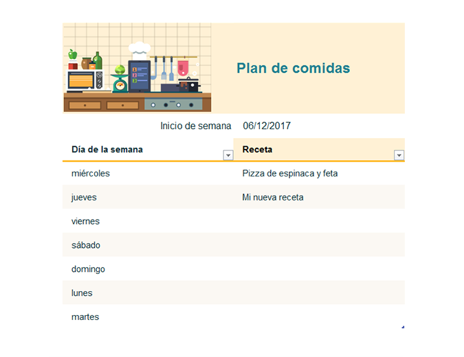 Plan semanal de comidas Plan semanal de comidas
