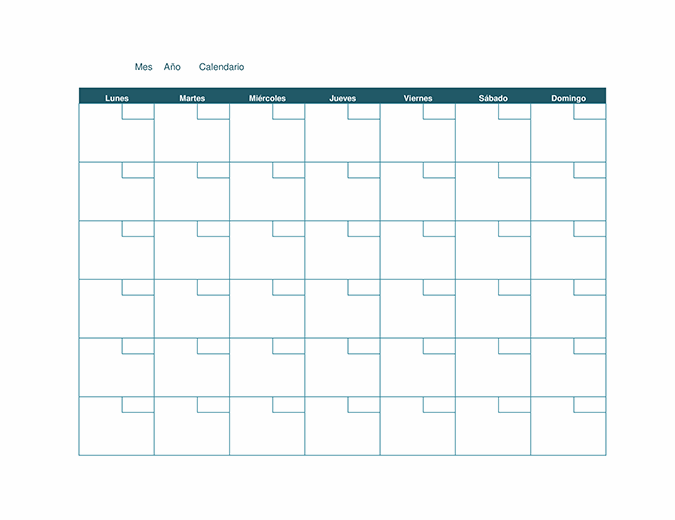Calendario mensual en blanco