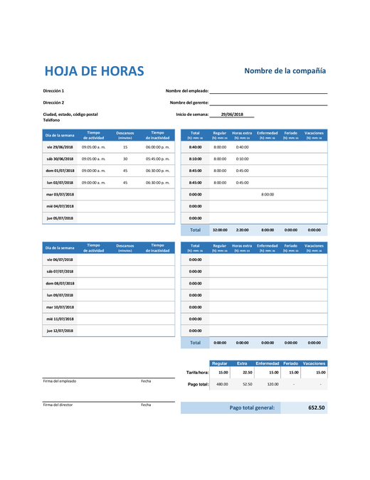 Parte de horas semanal Parte de horas semanal