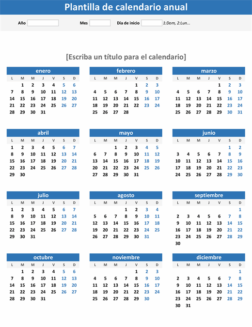 Calendario de cualquier año de un vistazo (vertical)