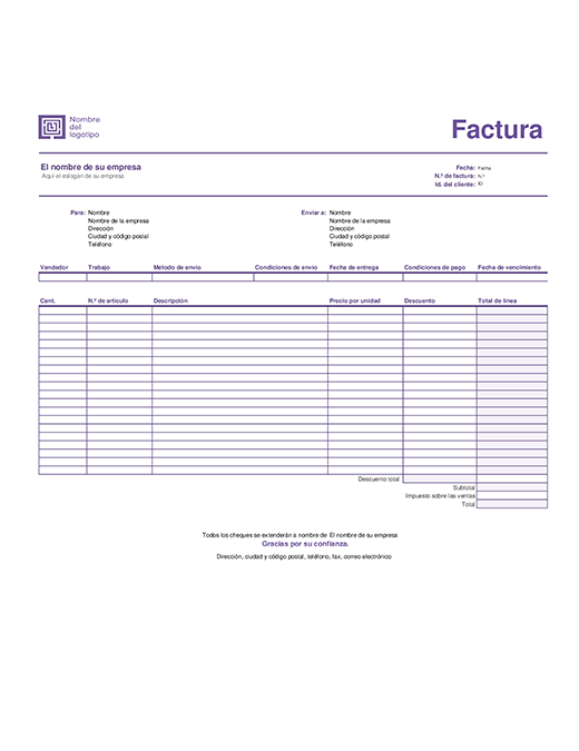 Factura de ventas (diseño de líneas simple) Factura de ventas (diseño de líneas simple)