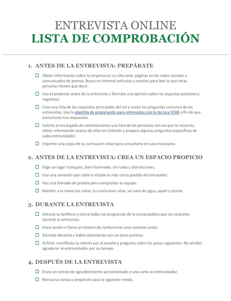 Lista de comprobación para entrevista online Lista de comprobación para entrevista online