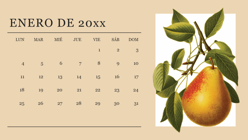 Calendario mensual botánico