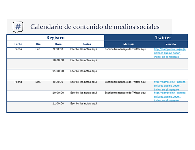 Calendario de contenido de medios sociales Calendario de contenido de medios sociales