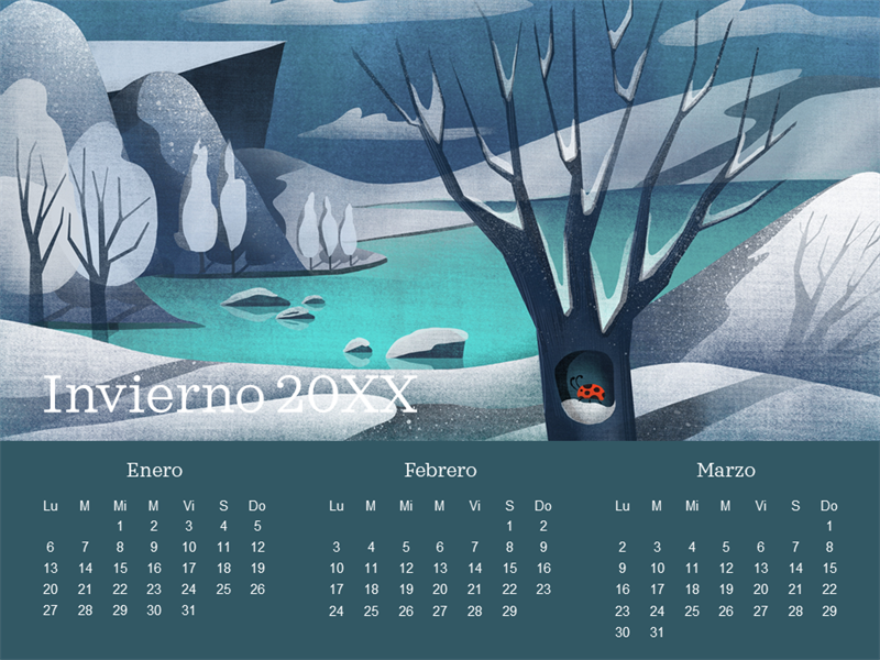 Calendario trimestral con diseño de mariquita