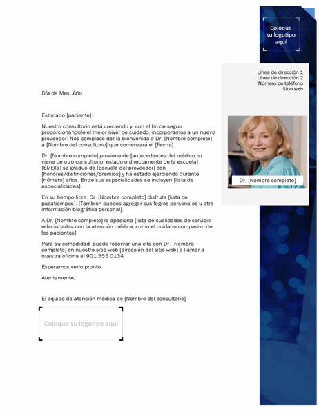 Carta de presentación de proveedor de atención médica Carta de presentación de proveedor de atención médica