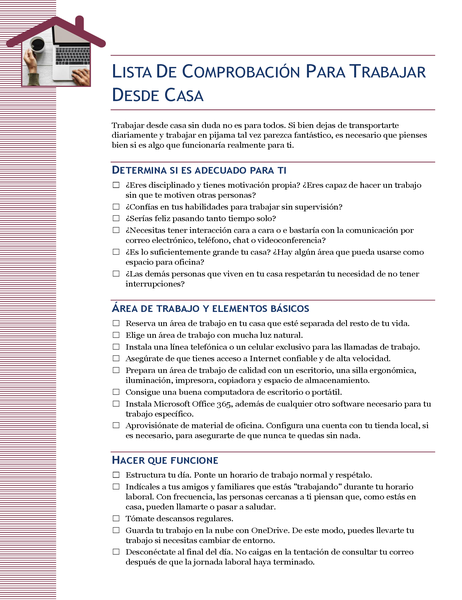 Lista de comprobación para trabajar desde casa Lista de comprobación para trabajar desde casa