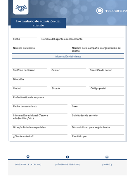 Formulario de admisión del cliente de pequeña empresa Formulario de admisión del cliente de pequeña empresa
