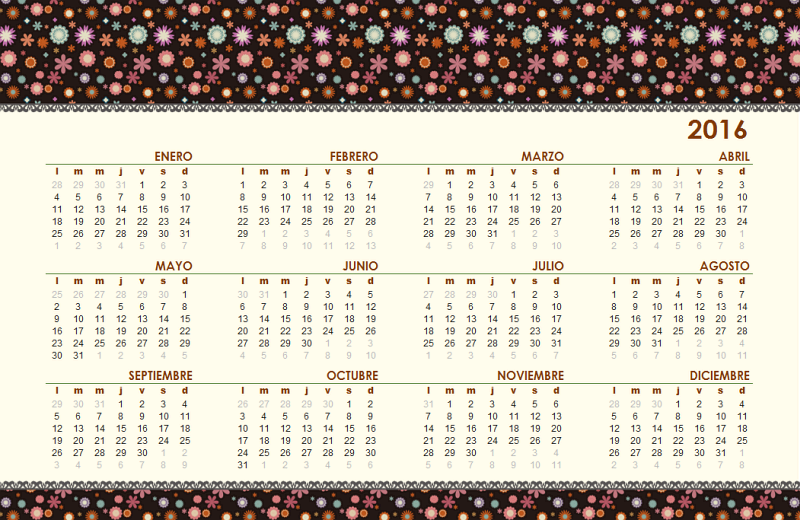 Calendario perpetuo (Lun - Dom): Diseño floral