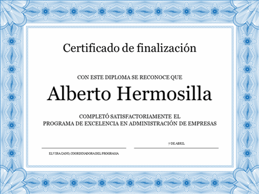 Certificado de finalización (azul) Certificado de finalización (azul)