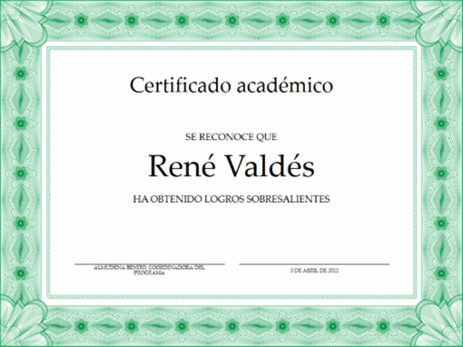 Certificado académico (borde verde formal)